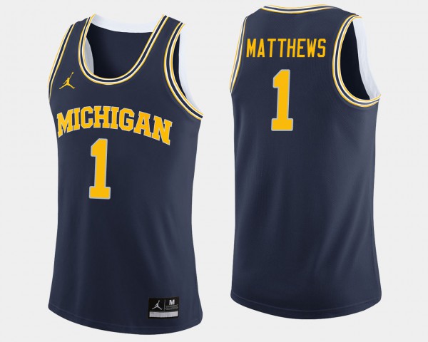 Michigan #1 For Men Charles Matthews Jersey Navy College Basketball Stitched